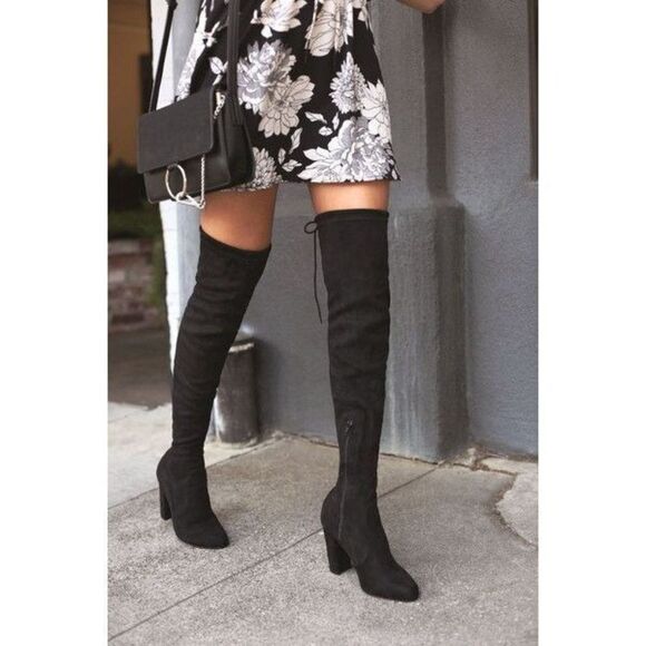 Lulu's Boots So Much Yes Black Suede Over the Knee Boots - Picture 1 of 7
